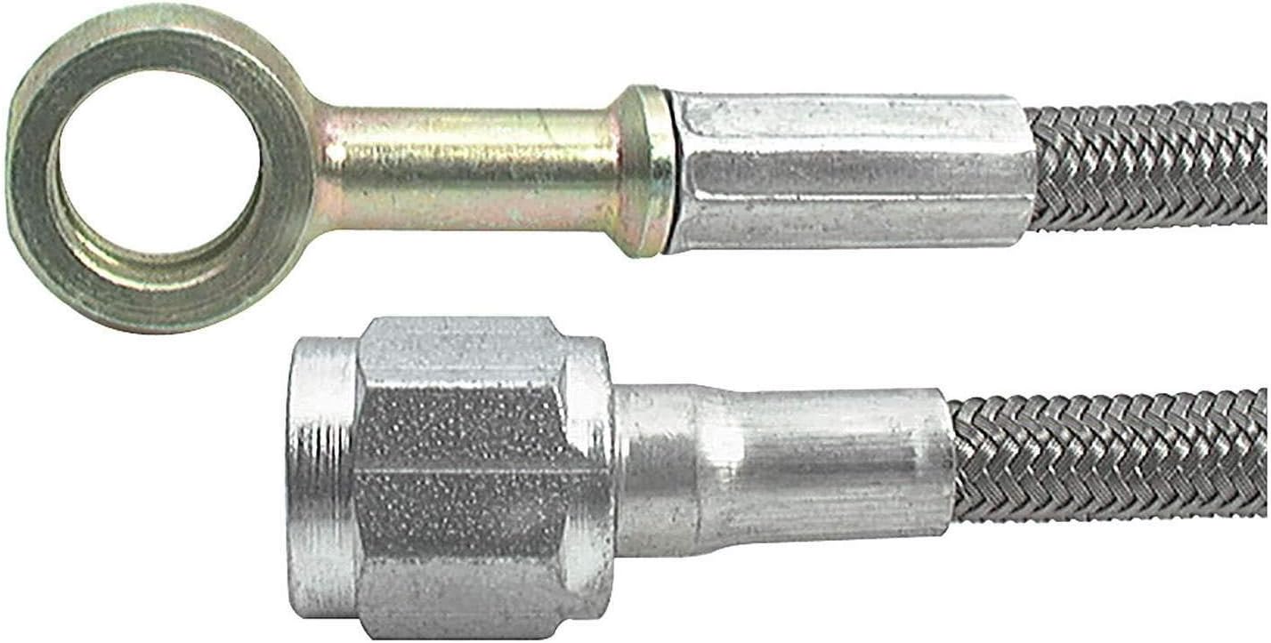 Allstar Performance Brake Hose, 24 in Long, 4 an Hose, 4 an Straight Female to 10 mm Straight Banjo, Braided Stainless, PTFE Lined, Each