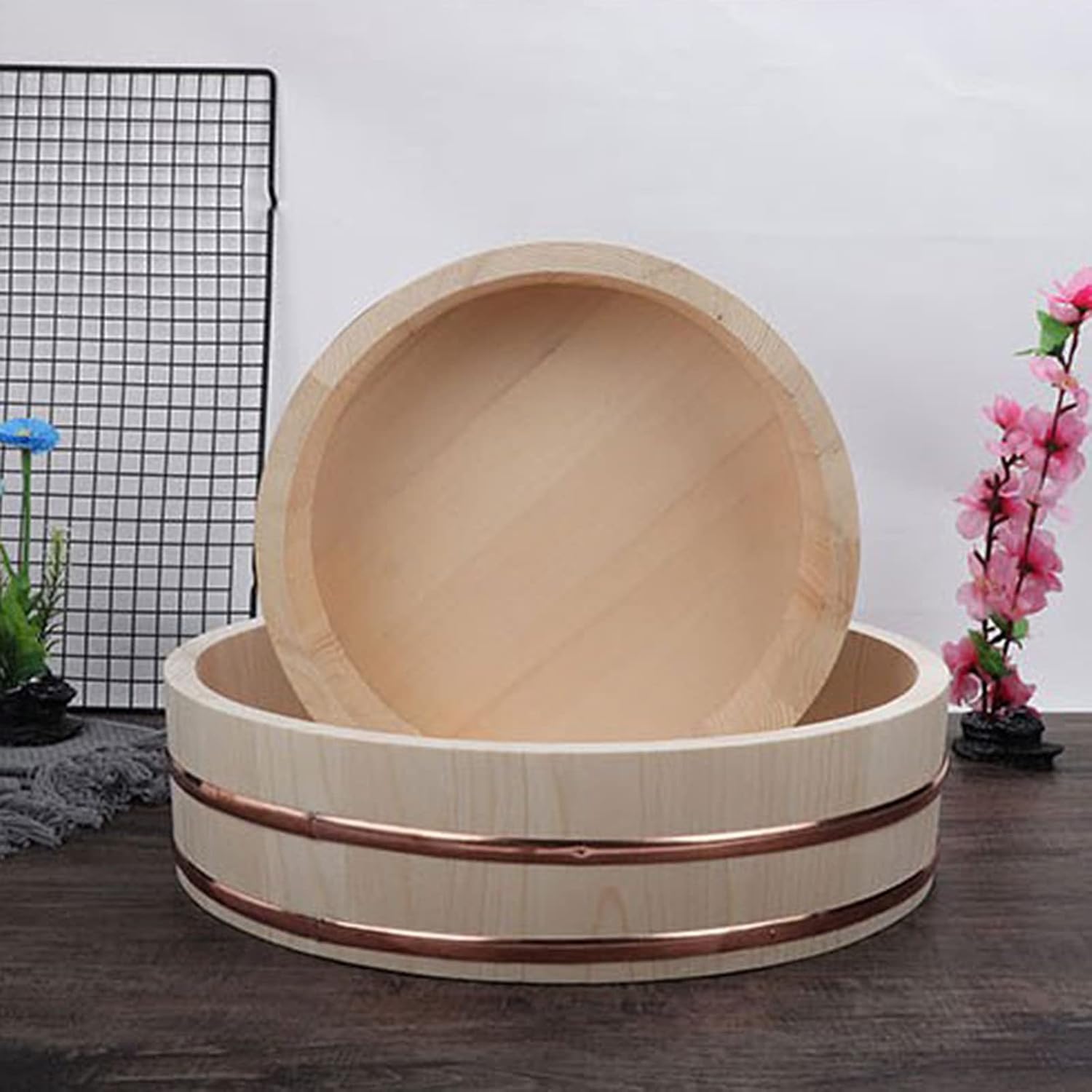 Hangiri Wooden Sushi Oke Tub Rice Mixing Bowl for Restaurant Home Kitchen Tool,52x13cm (36x8cm)