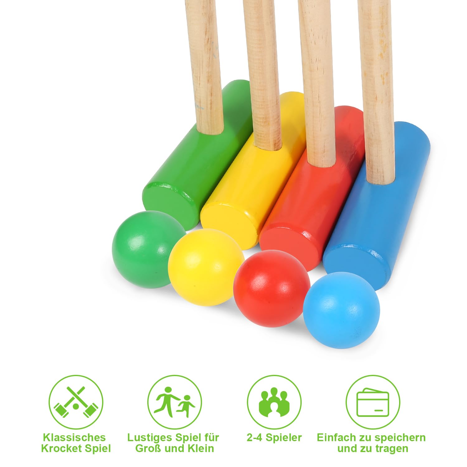 Fiqops Jeu de croquet 2 à 4 joueurs - Jeu de croquet avec sac - Pour enfants et adultes - Jouet en bois - Pour l'extérieur - Famille - Jeu d'adresse