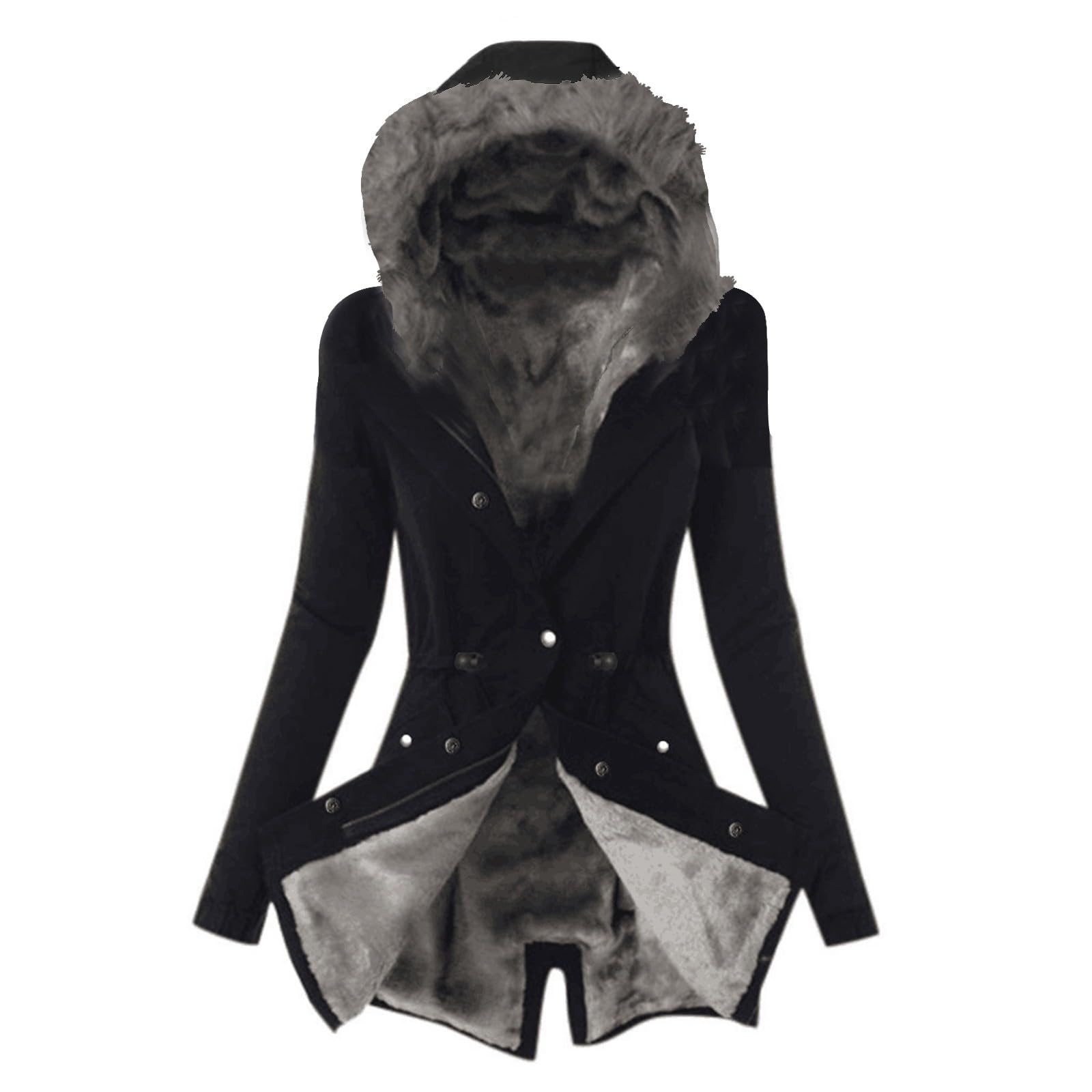 FunAloeWinter Jackets For Women Uk Hooded Parka Jacket Womens Solid Faux Fur Coat For Ladies Xmas Puffer Clothes Thick Quilts Jacket Casual Padded Sherpa Overcoat Fleece Lined Fuzzy Outwear Christmas Gift