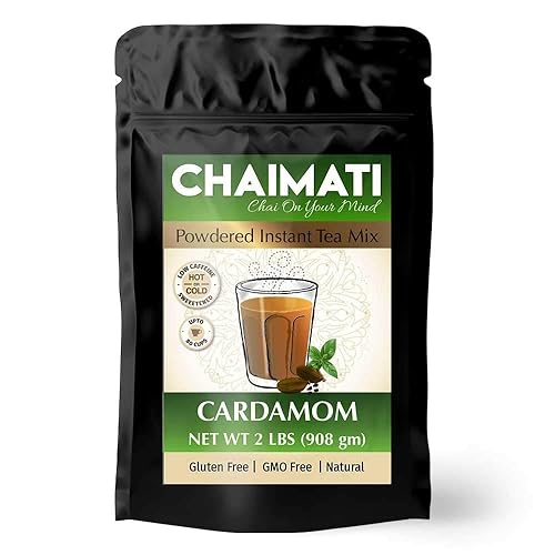 ChaiMati - Cardamomo Chai Latte - Premezcla de té instantánea en polvo, tarro de 2 libras - Hace 100 tazas - Caliente o helado, muy baja cafeína,