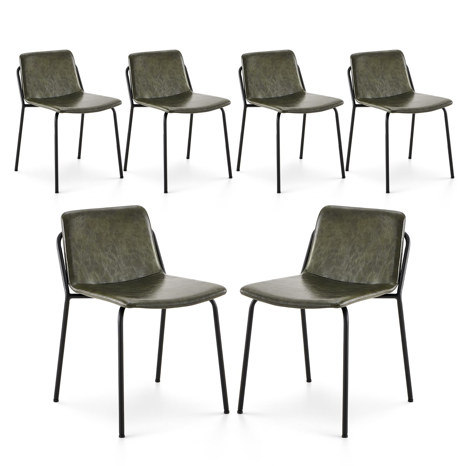 COLAMY PU Leather Dining Chairs Set of 6, Modern Upholstered Dining Room Kitchen Side Chair with Metal Legs for Home/Living Room/Bedroom/Office, Green