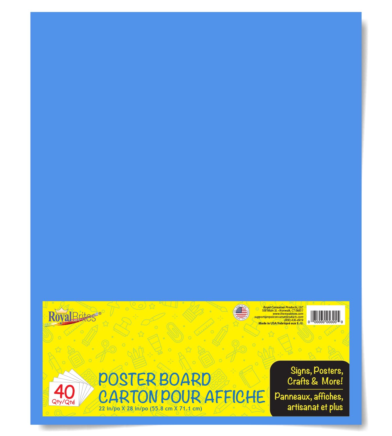 Blue Poster Board, Premium 2-Sided 22x28 Poster Board for School Projects, Arts & Crafts, Water & Fade Resistant Posterboard for Signs & Presentations