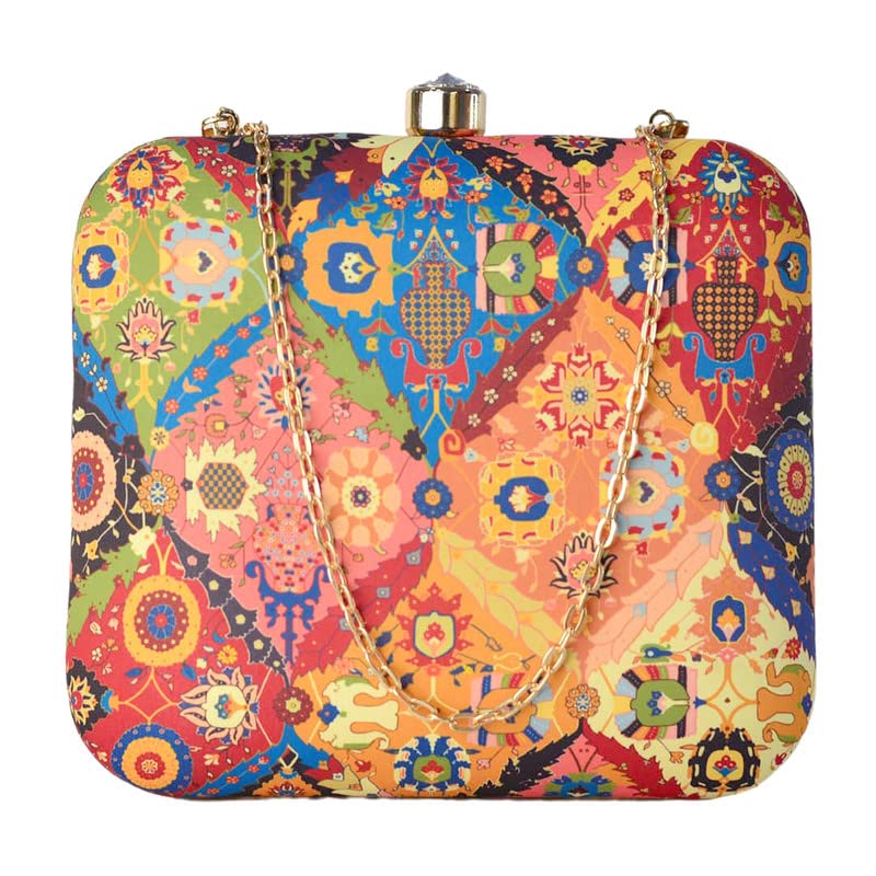 artklim Multicolor Mosaic Pattern Print Clutch Bag For Women With Detachable Strap-picture-24
