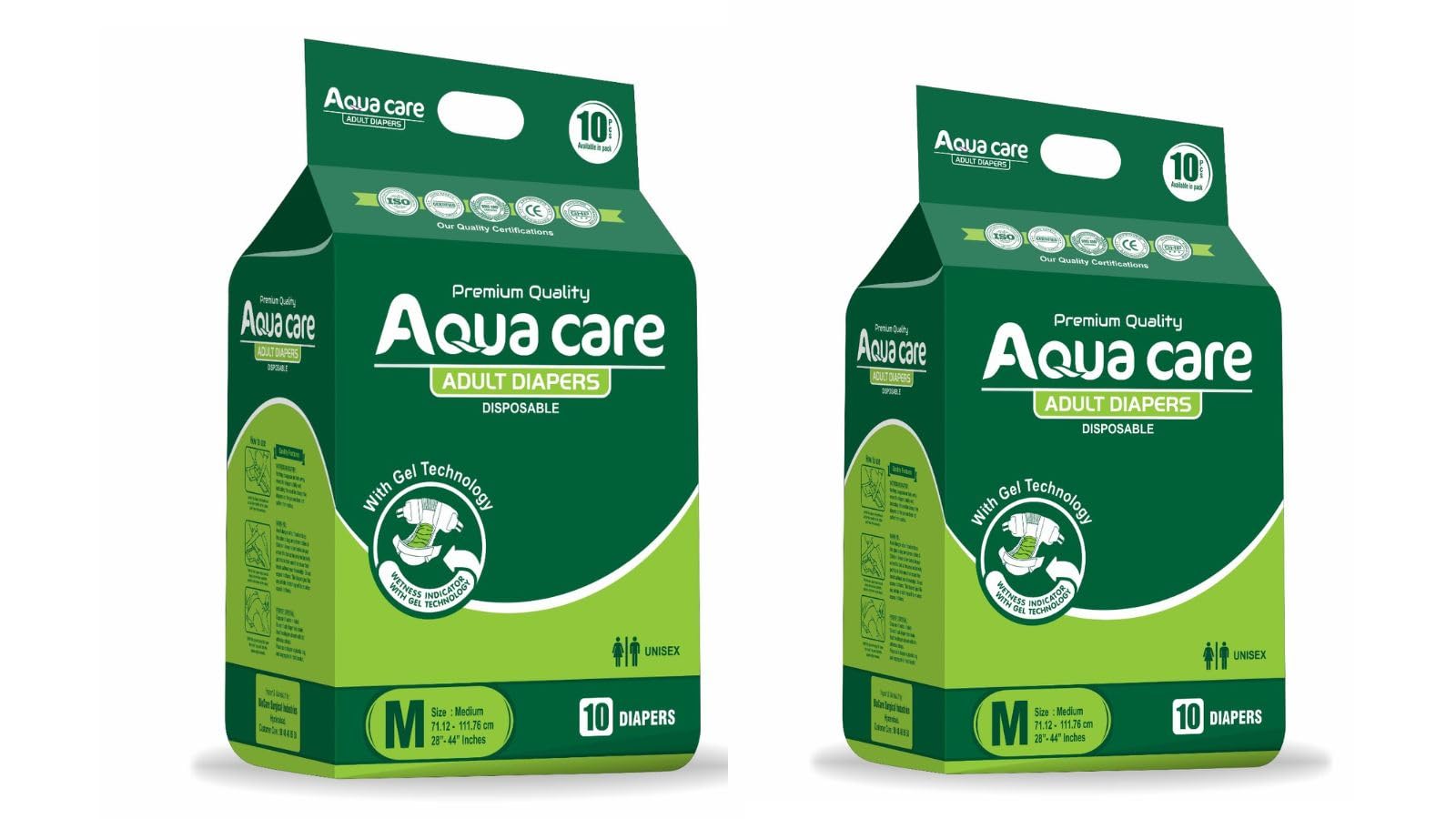 - Adult diapers Tape Style | New GEL TECHNOLOGY 12 Hours Absorption Protection | |Medium Size | 20 Count | (10 pcs x Pack of 2) | Waist 28-44 Inch | (71 -111 cm) | Unisex | Quick Absorption | Leak Proof Upto 14 Hours | Wetness Indicator | For Men & Women