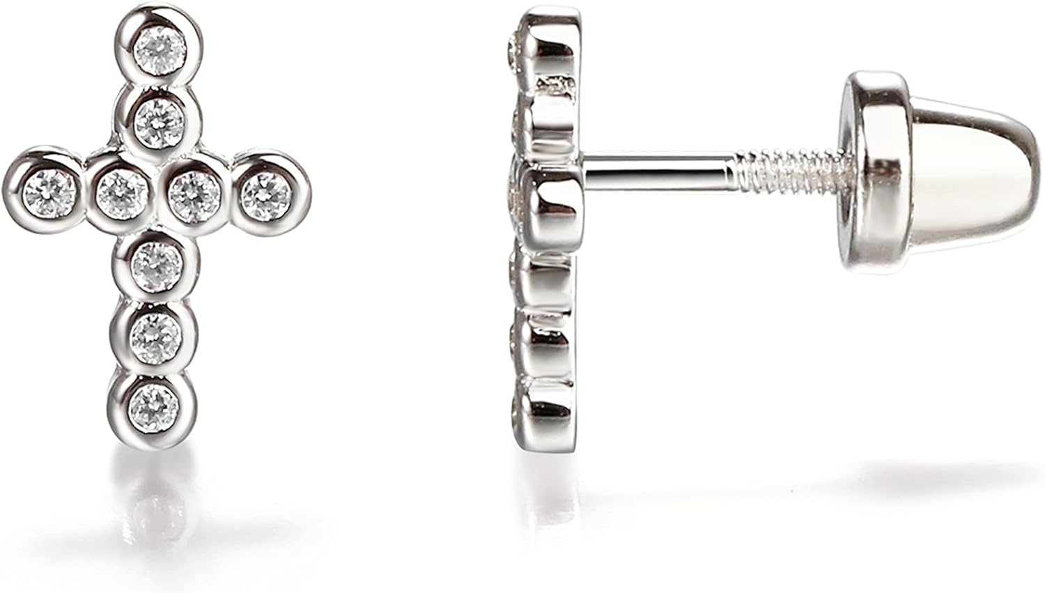 Cherished Moments Children's .925 Sterling Silver or Gold-Plated Cross Earrings with CZs and Safety Screw Backs for Baptism, Christening and First Communion Gifts for Girls