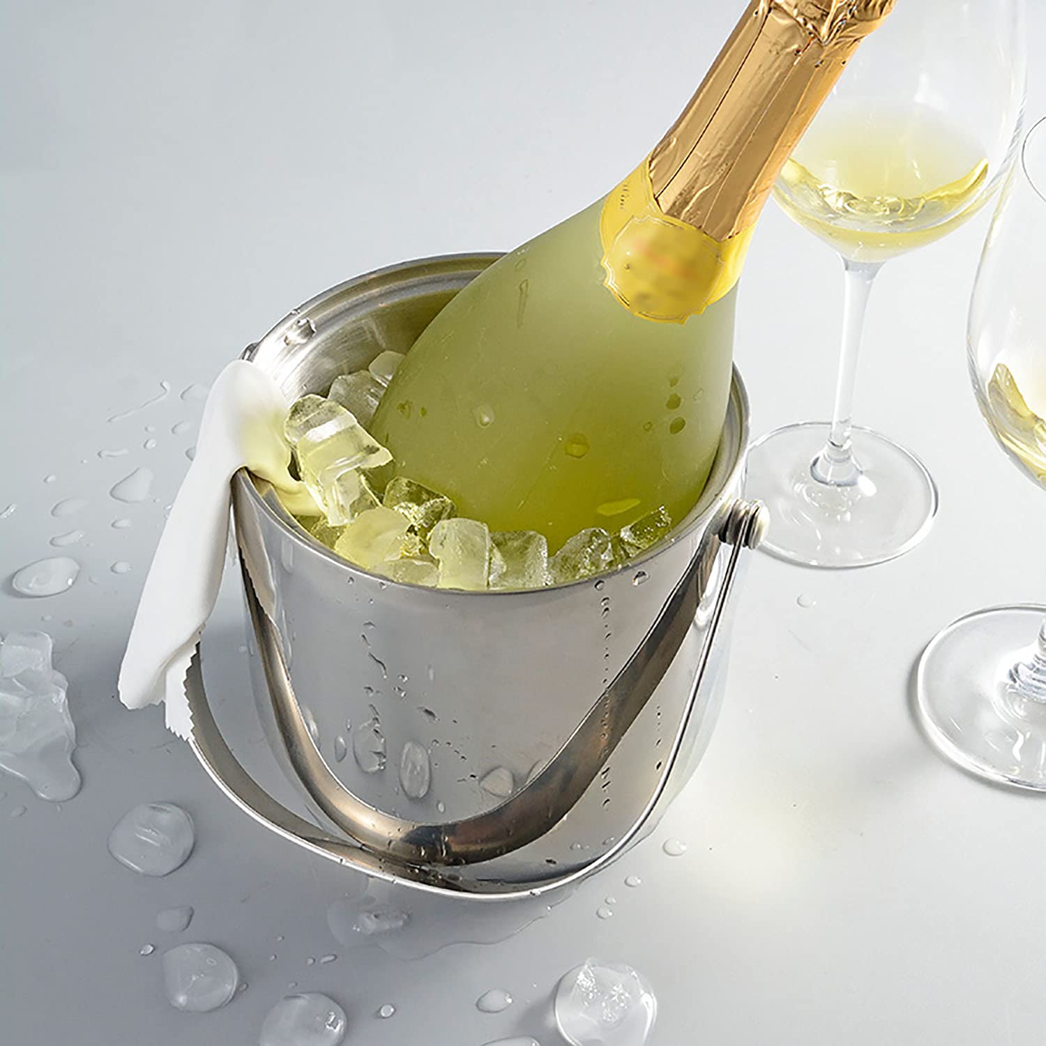 CHACKET del Cable DE Ice Bucke, Cubo de Hielo Aislado con Tapa y Pinzas Selladas, Pared Doble térmica, Cubo de champán de Acero Inoxidable con Almacenamiento de Pinzas, for Fiestas