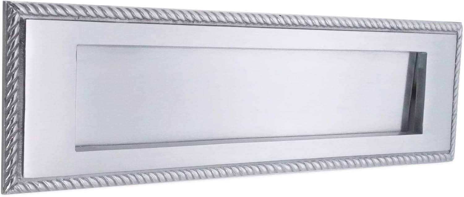 Infinity Decor Georgian Rope Design Sprung Solid Brass Letter Plate Postal Box 10” 250mm Satin Chrome Ideal for Front Exterior Doors
