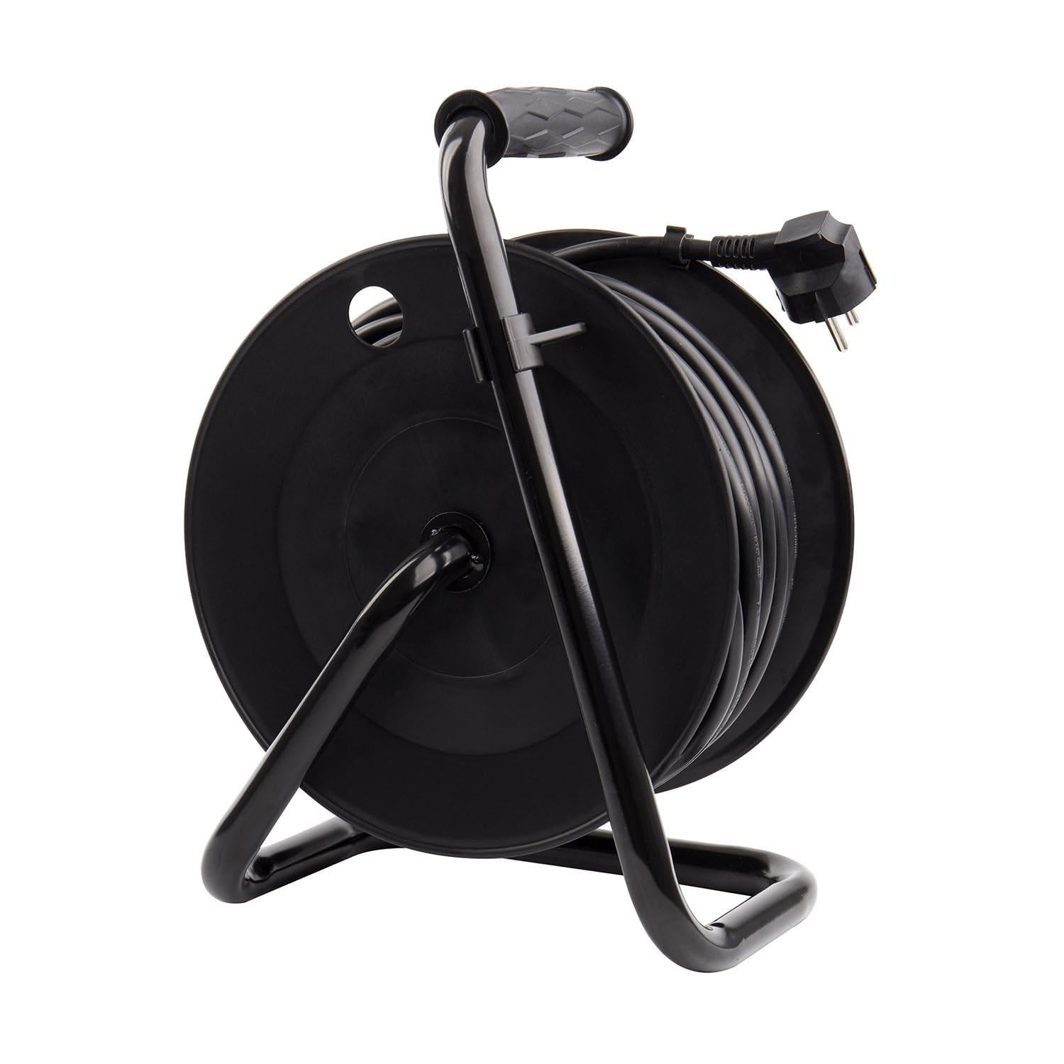 LEDKIA Carrete Alargador de Cable 50m 3x1.5mm con sistema Anti-Twist Negro