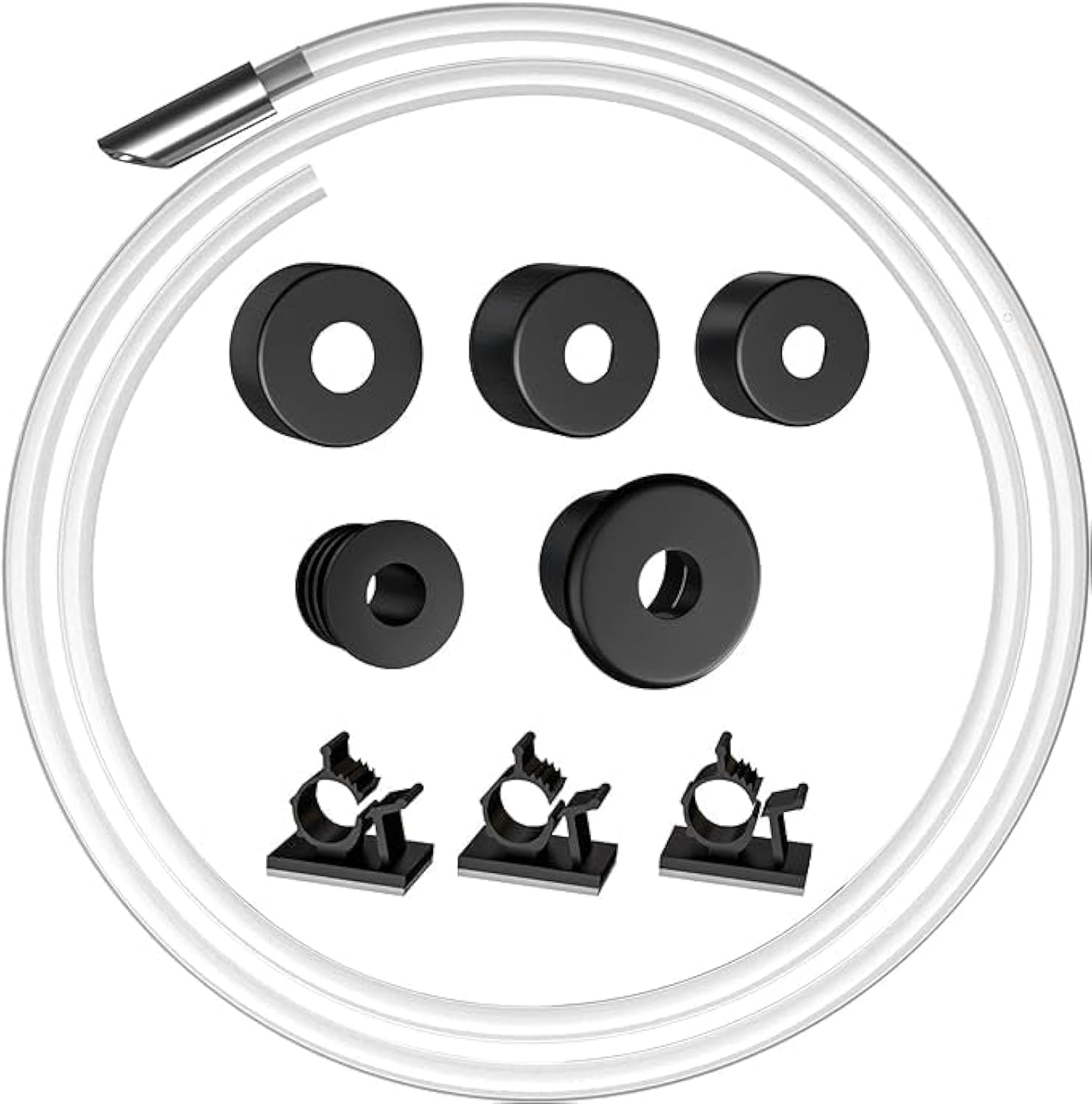 Soap dispenser extension kit for kitchen. Stainless steel valve, high grade 47" tube extension, clips to hold tube in place. No more mess refilling small canister every week.