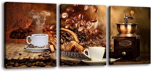 Lienzo de cocina para comedor, impresiones en lienzo para cocina temática de café, café, café, cafetera, cafetera, impresiones en lienzo, decoración