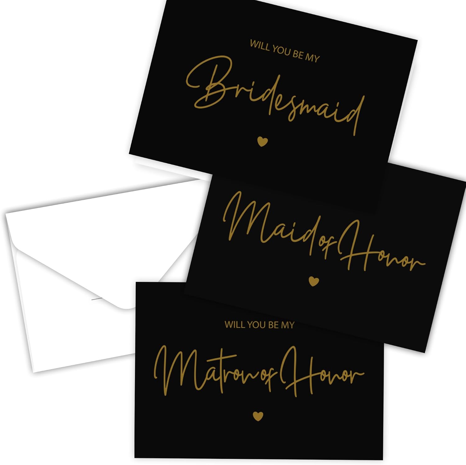 LADY&HOME 10 Pack Bridesmaid Proposal Cards with Envelopes,8 Will You Be My Bridesmaid,1 Will You Be My Maid of Honor,1 Will You Be My Matron of Honor for Wedding Bridal Shower (Black)
