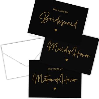 LADY&HOME 10 Pack Bridesmaid Proposal Cards with Envelopes,8 Will You Be My Bridesmaid,1 Will You Be My Maid of Honor,1 Will You Be My Matron of Honor for Wedding Bridal Shower (Black)