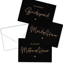 LADY&HOME 10 Pack Bridesmaid Proposal Cards with Envelopes,8 Will You Be My Bridesmaid,1 Will You Be My Maid of Honor,1 Will You Be My Matron of Honor for Wedding Bridal Shower (Black)