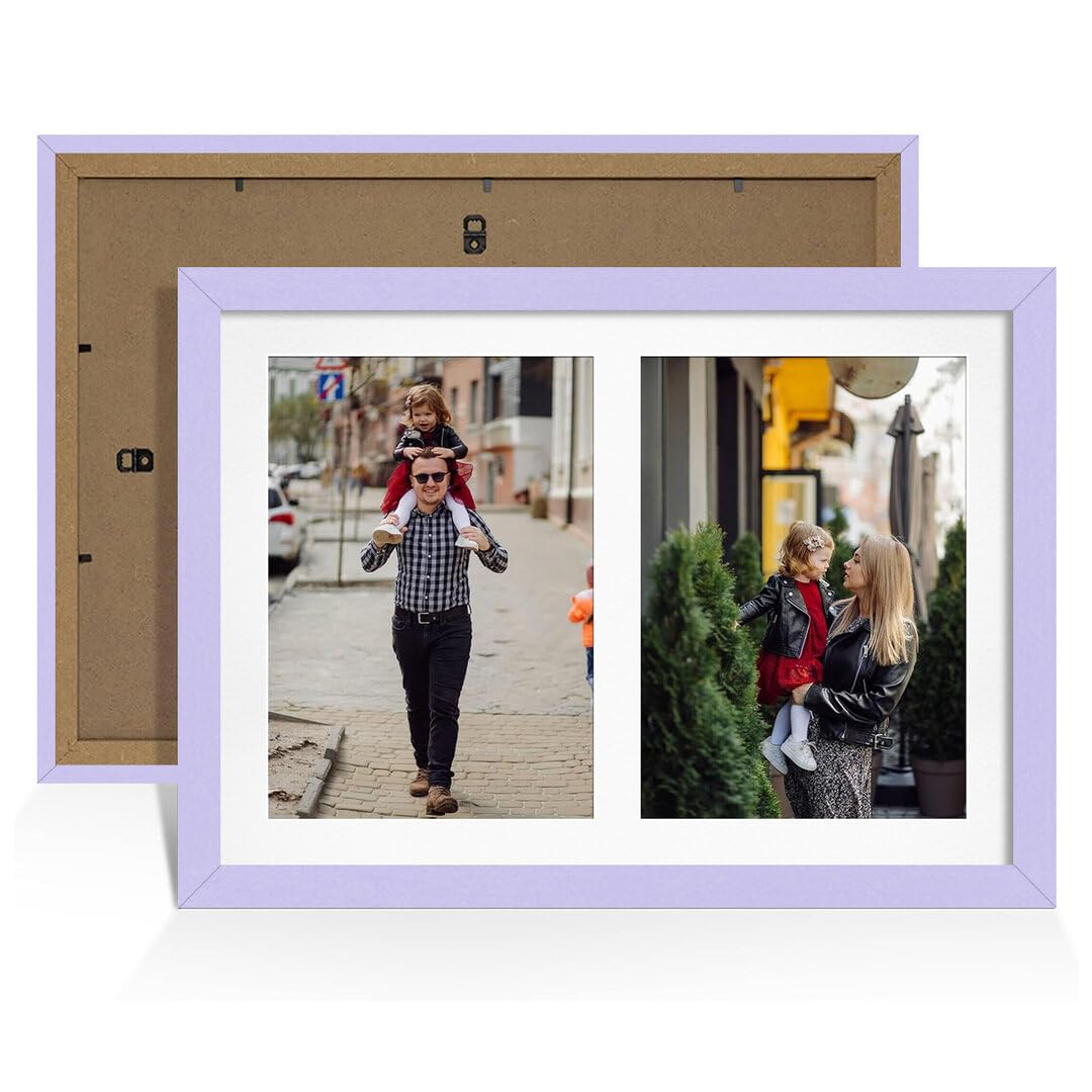 Alison Kingsgate Purple 20x14 Photo frames for multiple pictures -2 Apertures Collage Frame with White Mount - Holds (2x) A4 Photos - Engineered Wood & Perspex