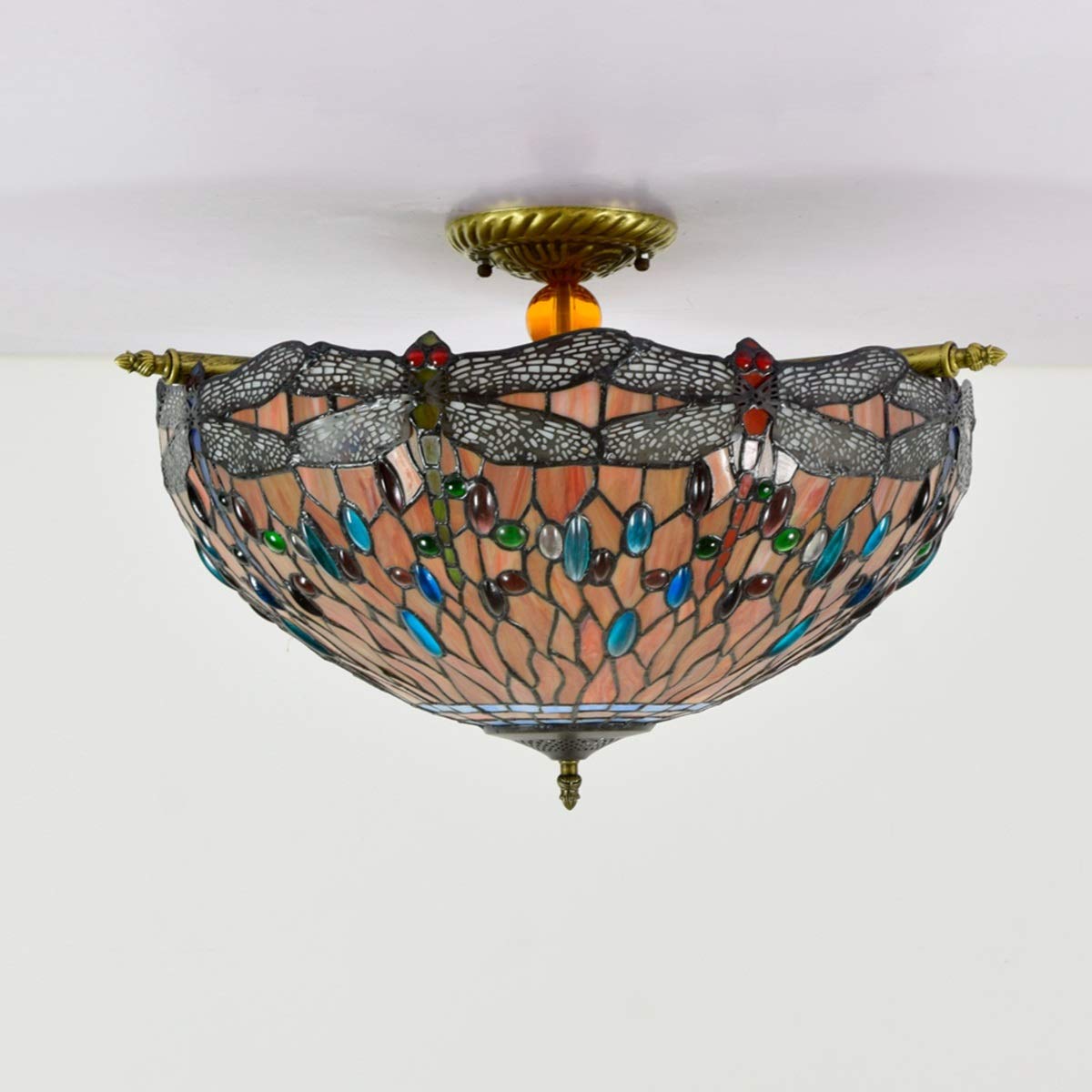 Lampa sufitowa w stylu Tiffany 55 cm dragonfly witraż duży salon lampa sufitowa restauracja bar sypialnia sztuka retro pół sufitowe światło czerwony dolny dragonfly świąteczne światło