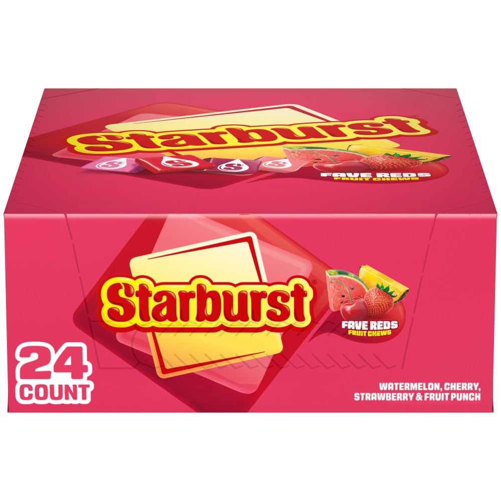 FaveREDS Chewy Candy Bulk Pack, 24 Full Size Packs, Red Candy Bulk Box