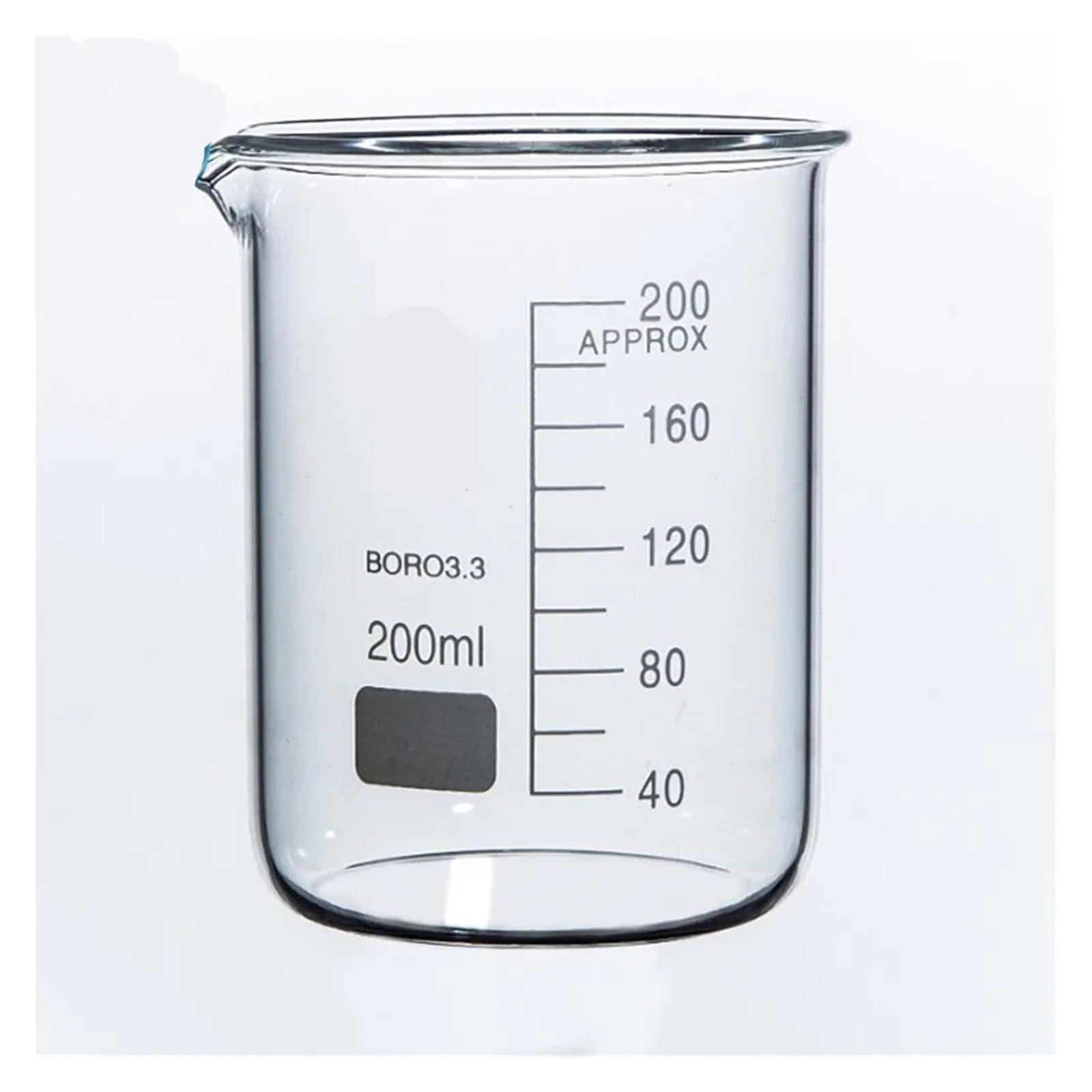 Vaso de precipitados de vidrio de 200 ml. Material de laboratorio químico.