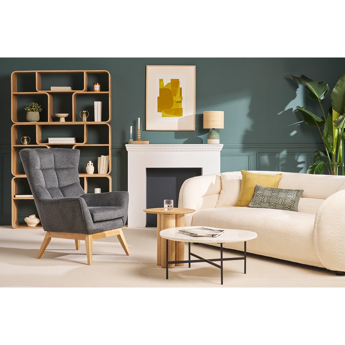 Miliboo Fauteuil scandinave en Tissu Effet Velours texturé Gris foncé et Bois Clair Brody