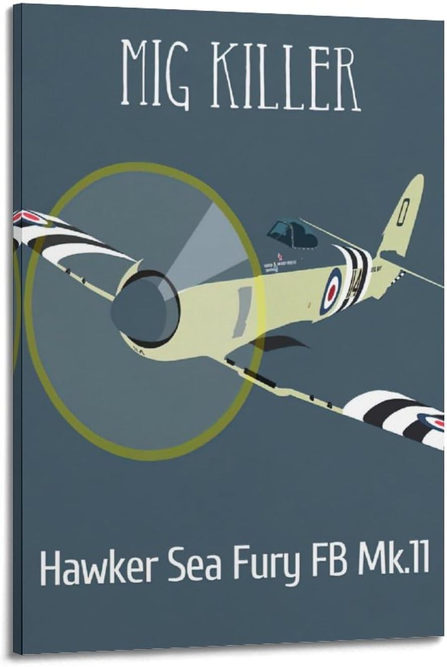 JLTC Vintage Fighter Aircraft Poster Hawk Sea Fury Fighter Bomber Poster Decorative Painting Canvas Wall Posters And Art Picture Print Modern Family Bedroom Decor Posters 24x36inch(60x90cm)