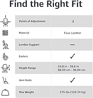 Vista 5 de Yaxa Basics Silla de trabajo de oficina con altura ajustable, giratorio de 360°, reposabrazos acolchados, respaldo medio, rodante, capacidad
