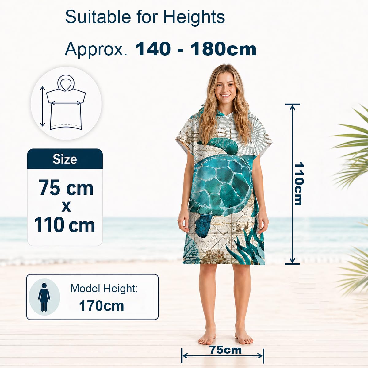 Odot Poncho Toalla con Capucha Adulto Natación Playa Surf Albornoz para Cambiarse de Ropa Toalla de Microfibra Albornoces Nadar Playa Baño Verano