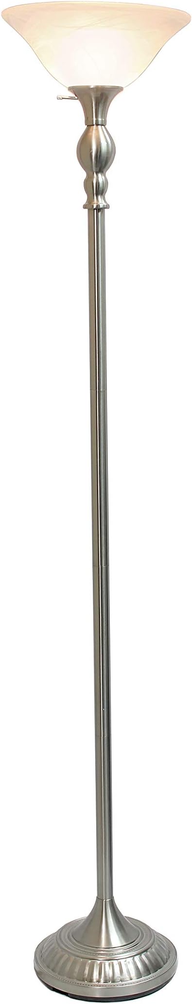 Elegant Designs Elegant Designs LF2001-BSN 1 Lichte Torchiere Gemarmerde Witte Glazen Schaduw Vloerlamp, Geborsteld Nikkel photo 2