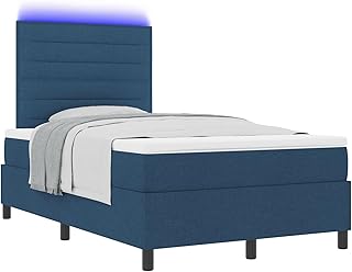 vidaXL Cama con somier con colchón y LED azul marino, 120 x 200 cm, marco de tela para tu dormitorio, cómodo reposacabezas acolchado
