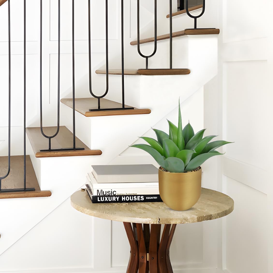 Briful Artificial Agave Plant in Gold Metal Pot, 13 Inch Tall Faux Succulent with Gray-Green Wide Leaves, Realistic Decorative Fake Plants for Home, Office, Shelf, Tabletop Decor - Image 6