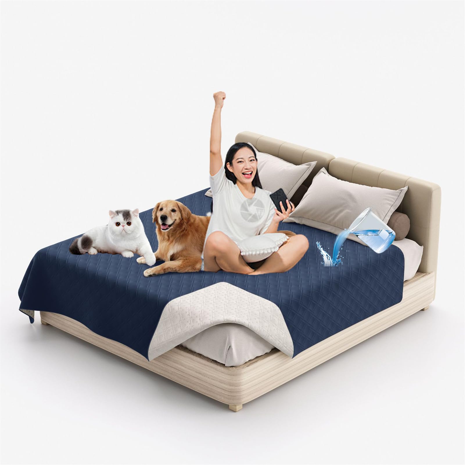 Waterproof Blanket Dog Bed Cover Non Slip Large Sofa Cover Incontinence Mattress Protectors Puppy Blankets Anti Scratches Dirty for Bed Sofa Furniture (76 x 178 cm/30 x 70 in,Navy blue) โ image 1
