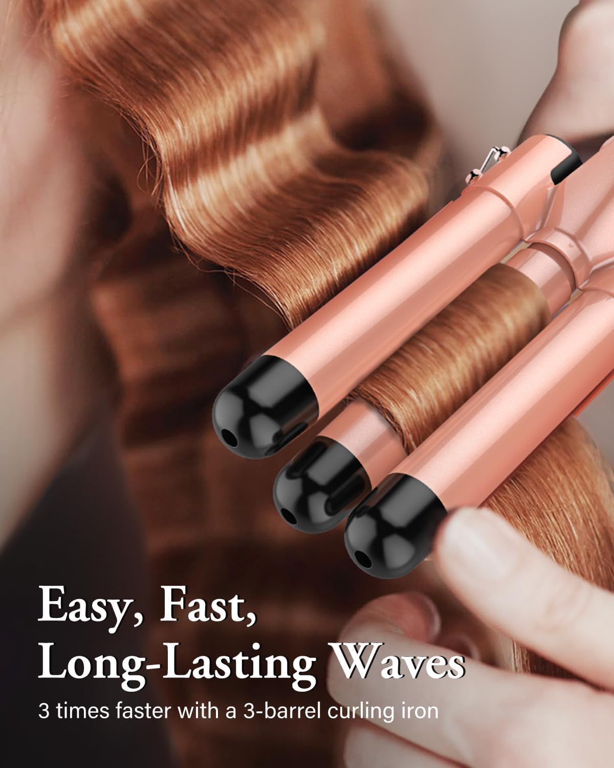 BESTOPE PRO Rizador de Pelo 5 en 1 con 3 Barriles Intercambiables – Ondas Grandes, Calentamiento Rápido, Ajuste de Temperatura, Tecnología Iónica, Guante Térmico y 2 Pinzas – Oro Rosa