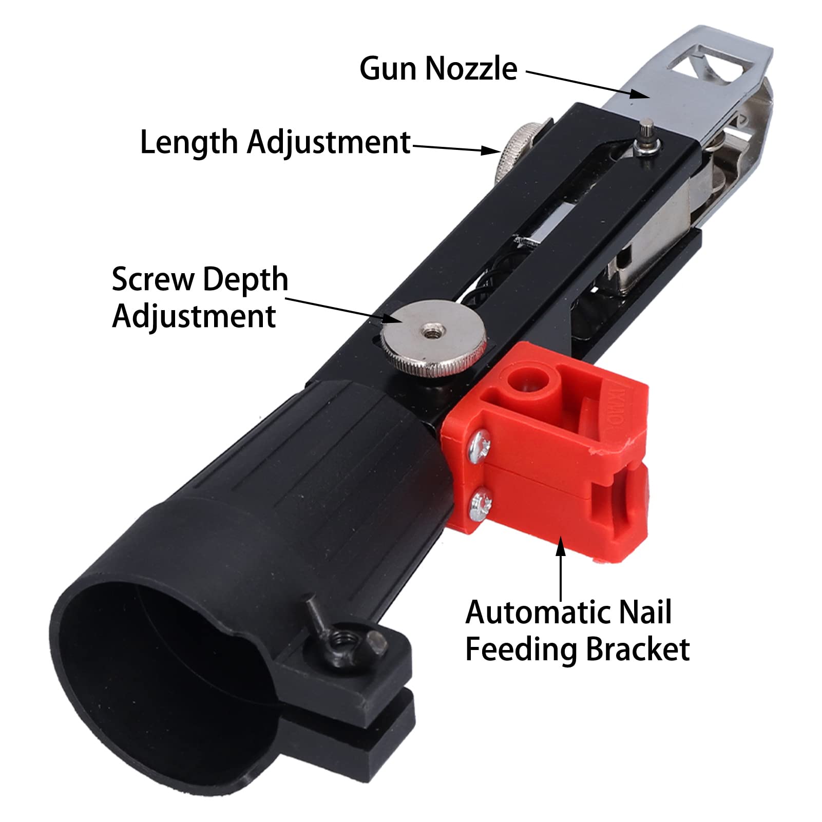 MOUMOUTEN Automatic Chain Nail Gun, 50Pcs Automatic Screw Spike Chain Nail Gun Adapter, Adjustable Electric Drill Nailing Head for Woodworking Cordless Power Drill