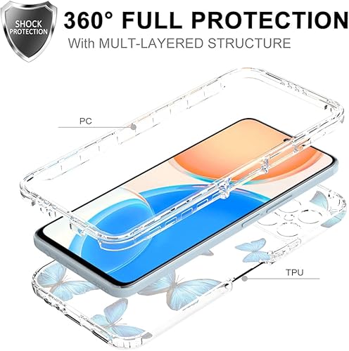 Miniatura 3 de Ueokeird Funda para Honor X8 (no compatible con 5G) TFY-LX1 con protector de pantalla de vidrio templado, patrón de mariposa transparente de cuerpo