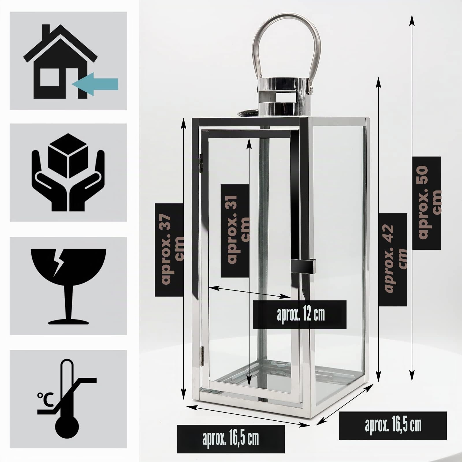 Dekovita 30cm+42cm Farol de Acero - Linterna de Jardín con Ventana de Cristal y Asa - Farol de Metal Deco Vela Lámpara
