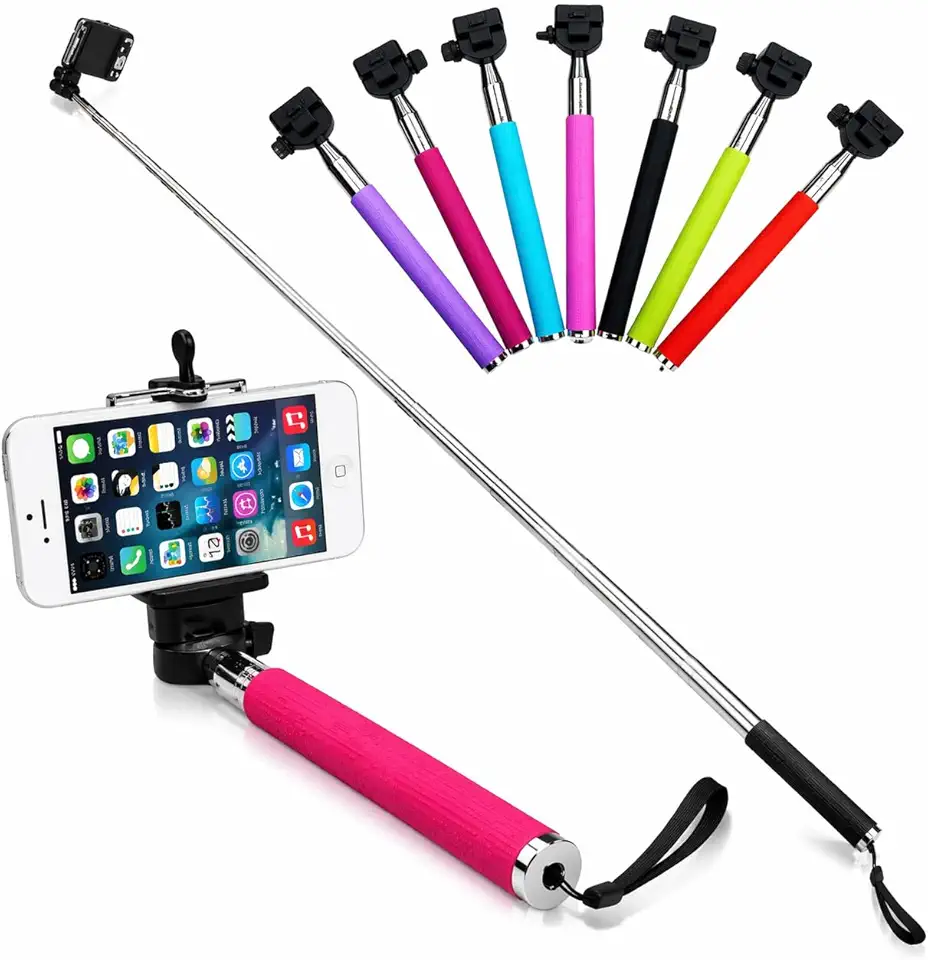 Bastão para Selfie Ajustável 28–100cm em Aço Inox Retrátil – Suporte Portátil para Celular – Ideal para Fotos e Vídeos, Compatível com Smartphones Android e iPhone – Cores Sortidas
