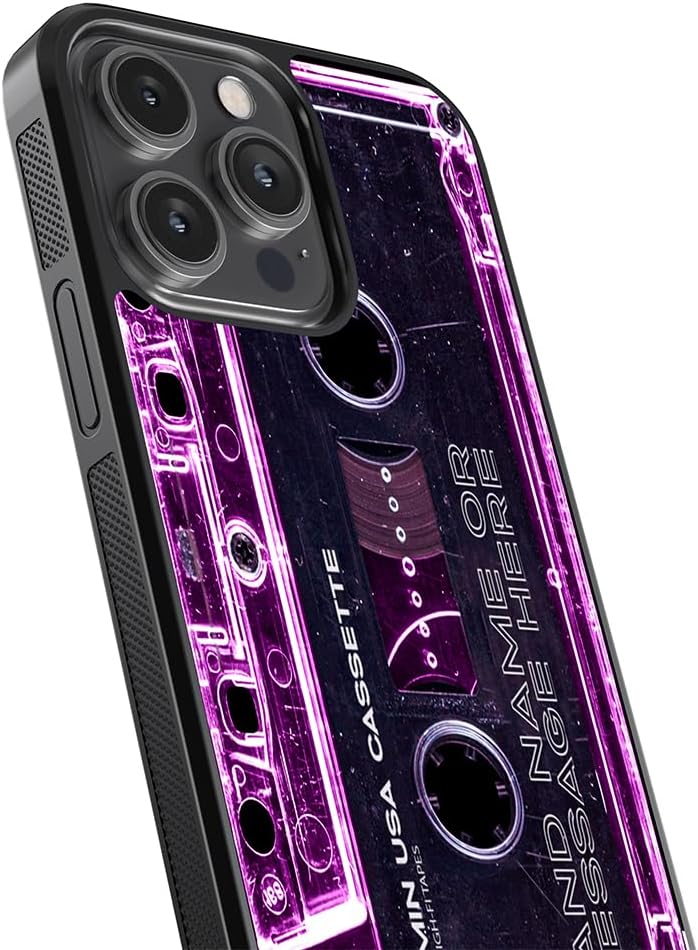 Cassette Tape Clear Pink Personalized Black Rubber Phone Case Compatible with Apple iPhone 17 Pro Max Air, 16 Pro Max Plus, 15 Pro Max Plus, 14 Pro Max Plus, 13 Pro Max Mini, 12, 11, X, 7