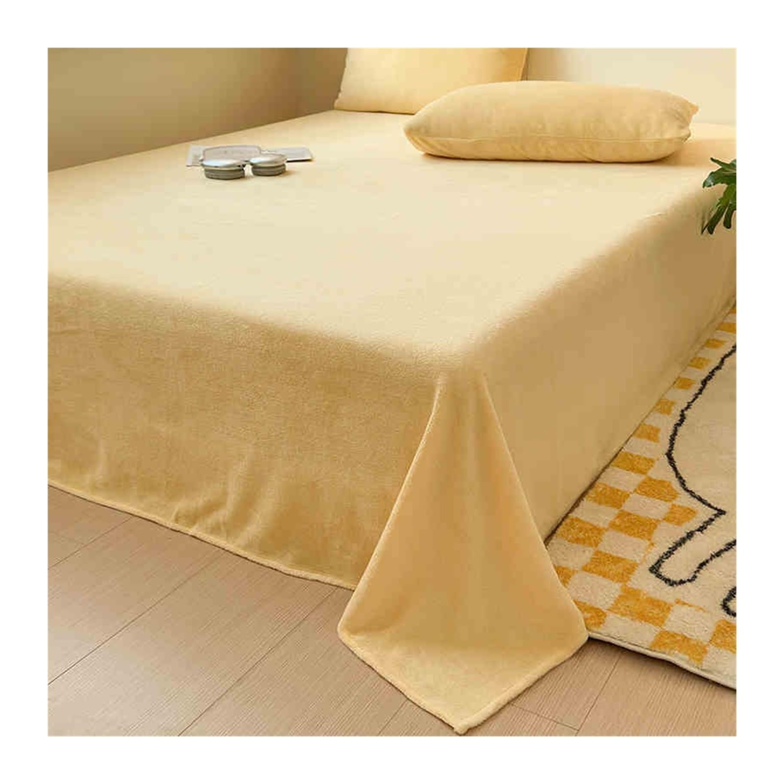Flanell Bettlaken Flauschige Warme Betttuch Cashmere Touch Laken Leintuch Haustuch ohne Gummizug vielen Größen und Farben(Yellow,240x250cm)