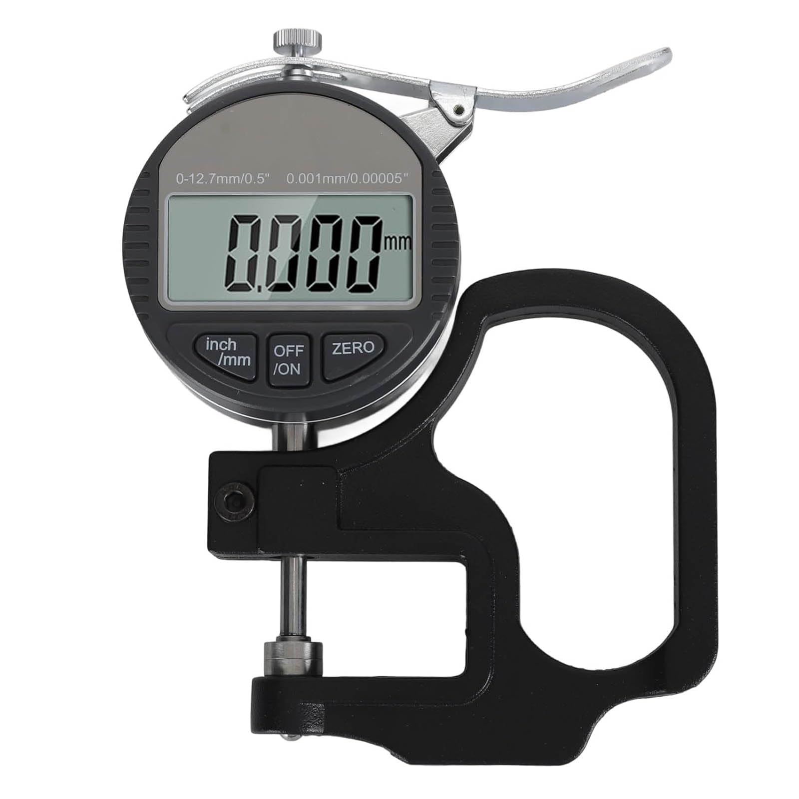 McbeAn Electronic Digital Thickness Gauge, Leather Thickness Gauge, Accuracy 0.01mm/0.001mm, Range: 0-12.7mm, Probe Diameter: 10mm, Throat Depth: 27mm, for Leather, Paper, Cloth, Film Sponges