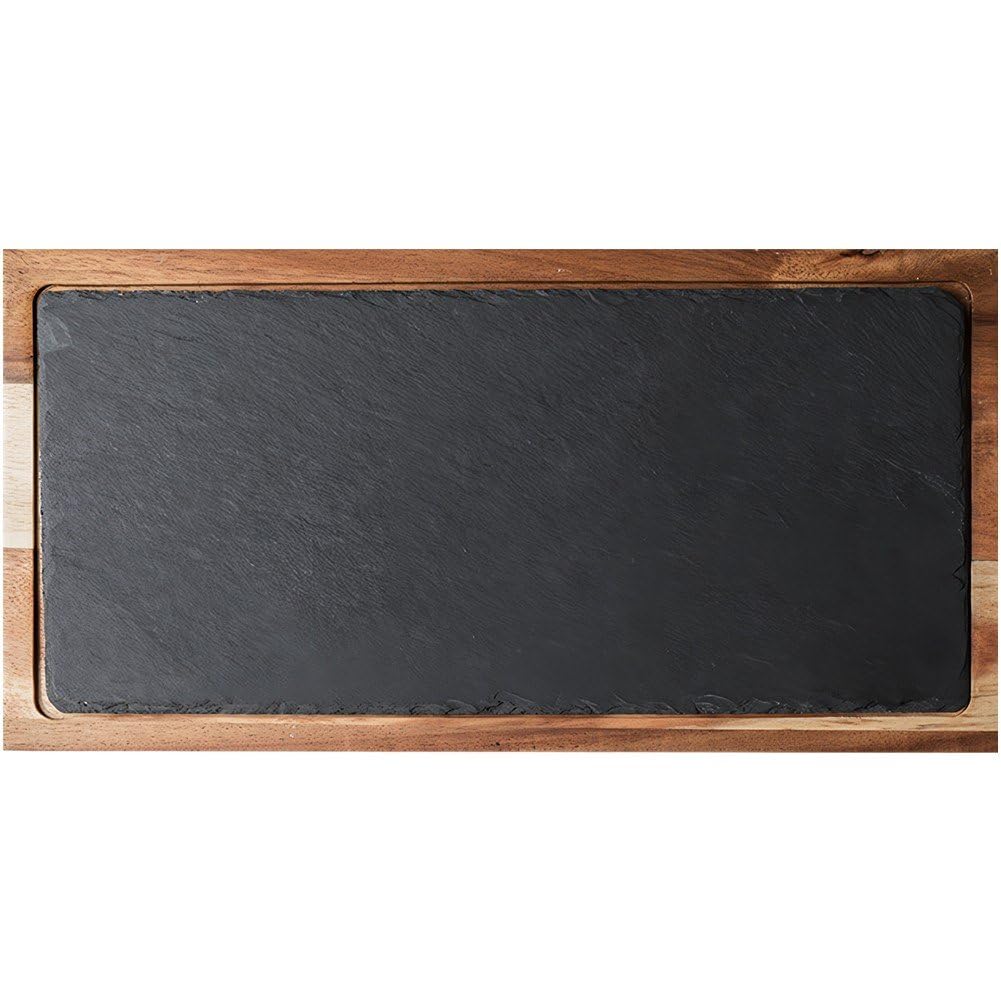 Tabla De Servir De Madera con Pizarra, Plato De Pizza De Madera De Pino, Bandeja De Madera Multiusos para Servir Queso, Plato De Pizarra para Carne Y Pan.