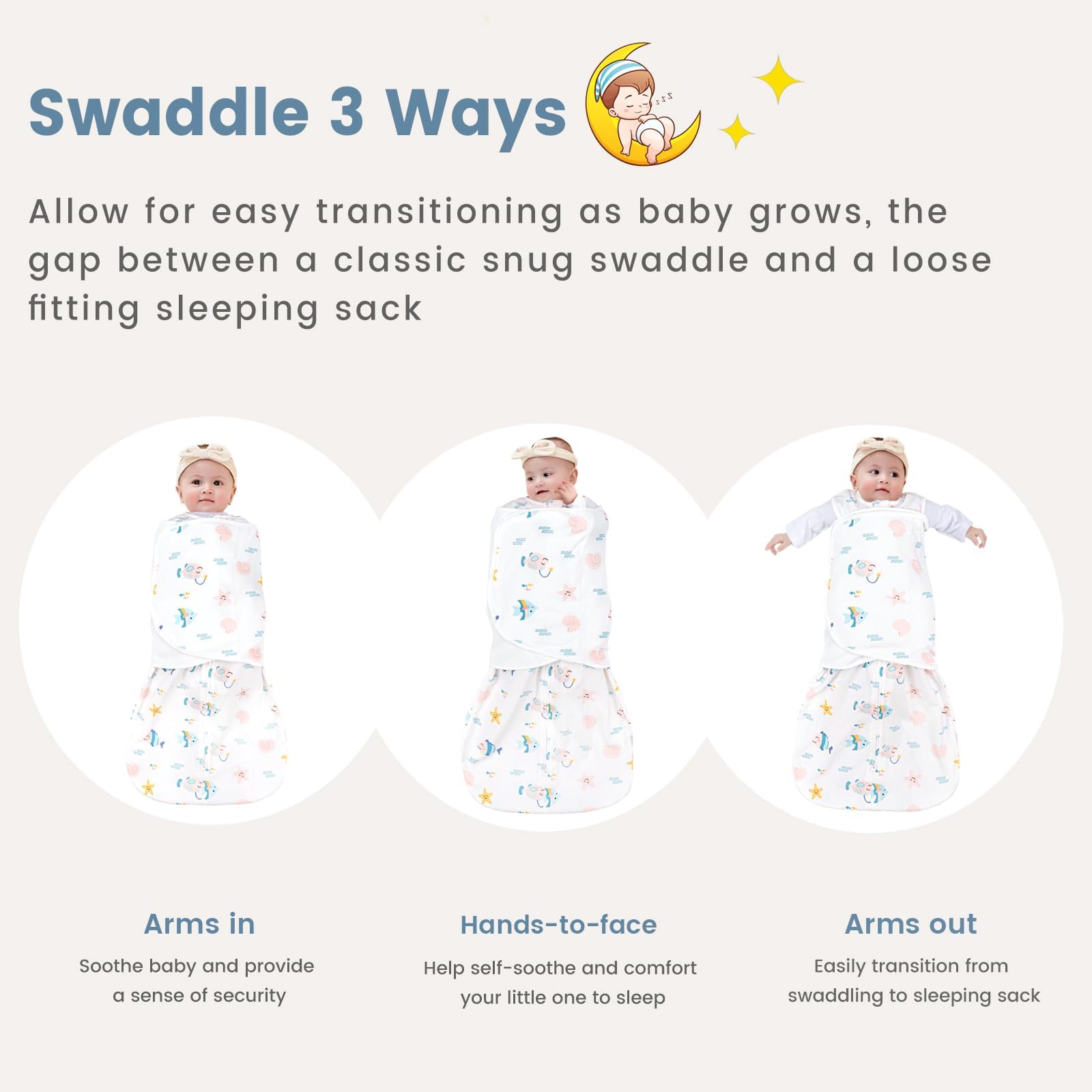 ZIGJOY Newborn Sleeping Bag Swaddle Wrap 1.0 TOG Baby Swaddle Sleeping Bag 100% Cotton Baby Wearable Blanket for New born Infant Boy Girl Grows 6-12 Months - Image 4