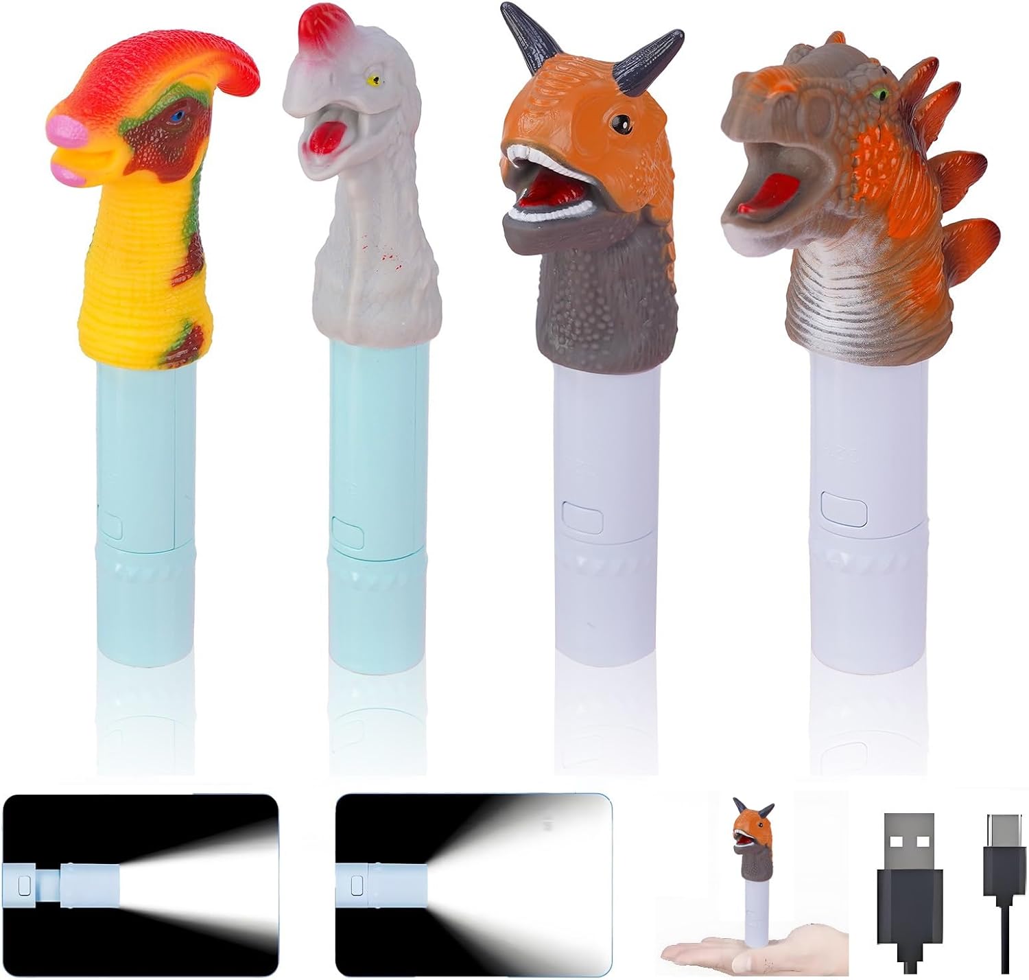 10 Pack Small Mini Cute Kids Flashlight, Rechargeable Animal Flashlights for Boys Girls,Christmas Gifts Stocking Stuffers