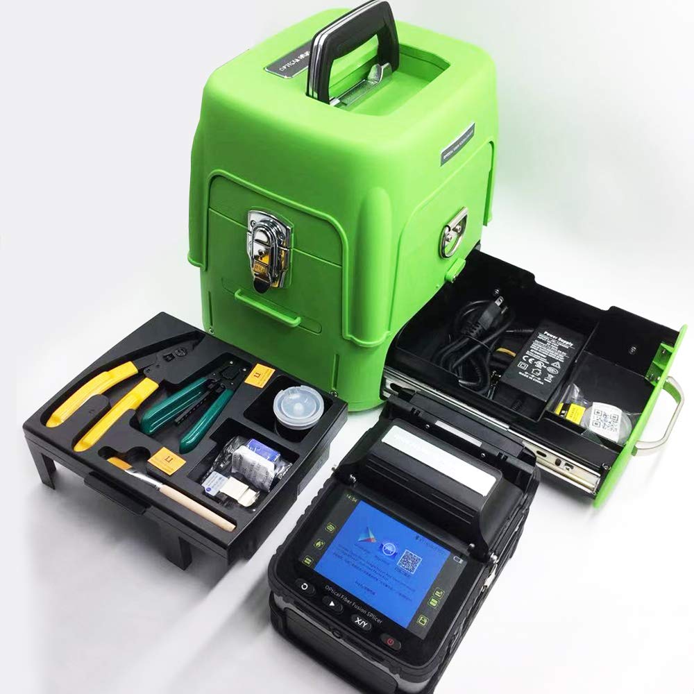 YEDEMC SM&MM Automatic Fiber Optical Welding Splicing Machine Optical Fiber Fusion Splicer Ai-7 & Fiber Cleaver (Green_Box_Ai-7)