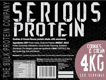 SERIOUS Protein – Protein Powder – 4kg – Low Carb – Supports Lean Muscle Growth – Recovery Supplement - The Bulk Protein Company - 133 Servings (Cookies & Cream) (Pack of 3)