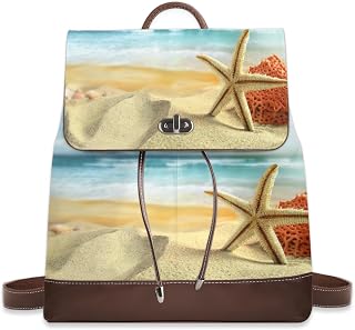 Women Bags Backpack PU Leather Zipper Bags Casual Backpacks Shoulder Bags Purse for Women Fashion Designer Ladies Shoulder Bags Travel Backpack(Beach Starfish Coral), Beach Starfish Coral