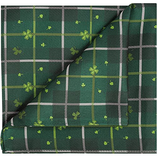 Kissties Pocket Square Irish Hanky St. Patricks Clover Pattern Handkerchief Green #TOP26