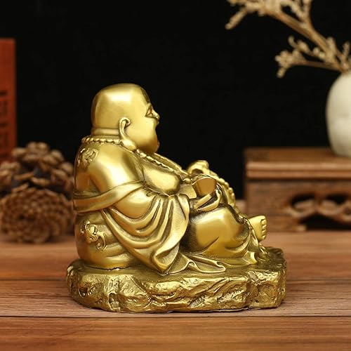 Miniatura 5 de BRABUD Chino Fengshui latón riendo Buda con lingote riqueza estatua de la suerte decoración del hogar ZD154