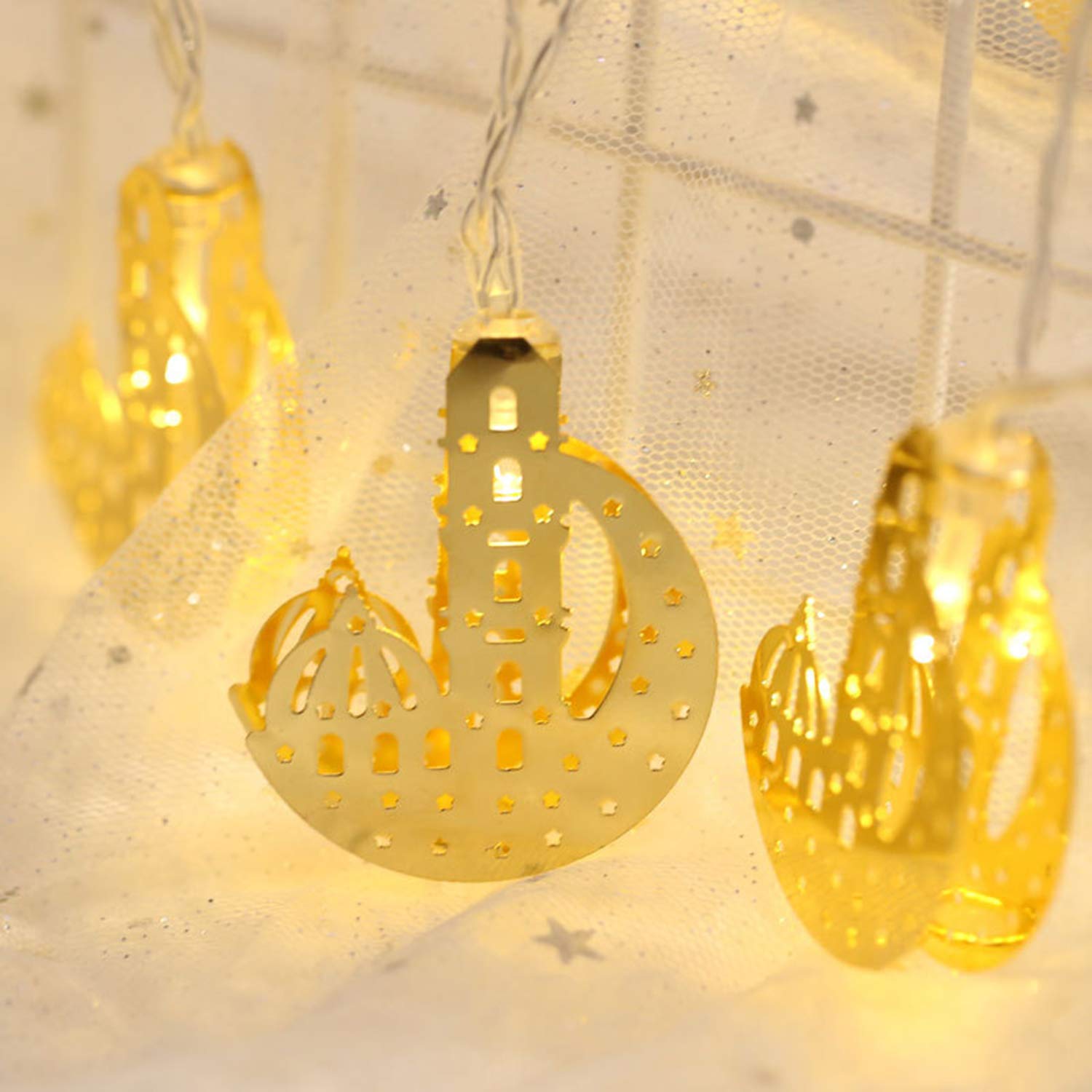 Golden Moon Fata del Castello Luci della Stringa Decorazione Festone Lanterna A Batteria (Bianco Caldo)
