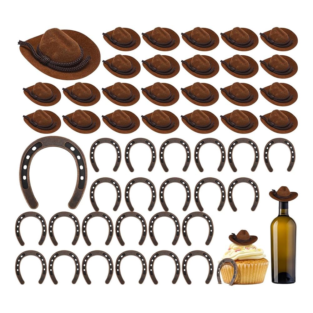 48-Teiliges Western Cowboy Dekorations-Set für Basteln, Hufeisen-Dekoration, Western-Hochzeitsdekoration, Set mit Vintage-Ornamenten