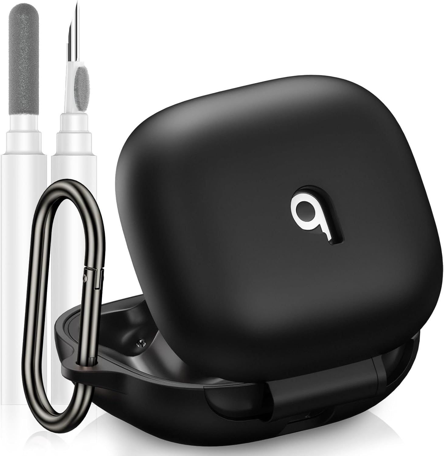 Compatible with Beats Powerbeats Pro 2 Case Cover, Soft Silicone Shockproof Protective Skin Case for Beats Powerbeats Pro 2 2025 with Cleaner Kit & Carabiner, Top Logo Visible (Black)