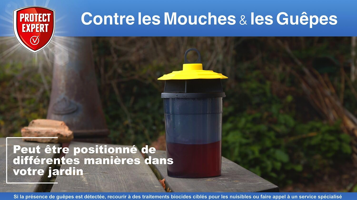 PROTECT EXPERT Piège a Guêpes, Frelons, Mouches - Adapté Aux Frelons Asiatiques - A Poser ou Suspendre - En extérieur - Réutilisable GUEPIEG